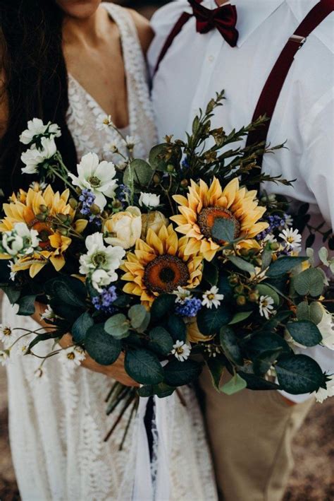 sunflower and forest greenery bridal bouquets Sunflower Wedding Bouquet ...