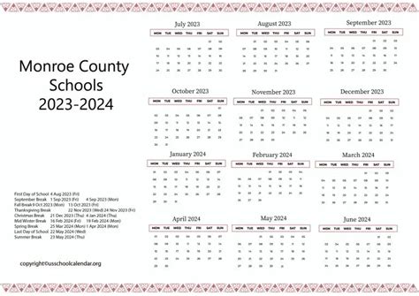 Monroe County Schools Calendar with Holidays 2023-2024