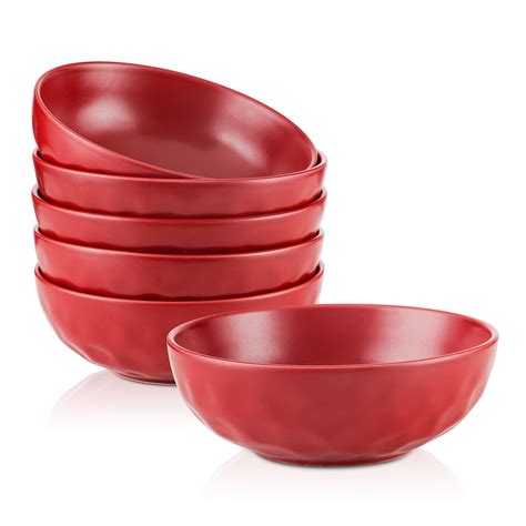 Red Ceramic Pasta Bowls Set, 32 Ounce Soup Bowls, Set of 6, Large Salad ...