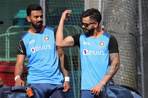 KL Rahul and Virat Kohli share a light moment during training ...