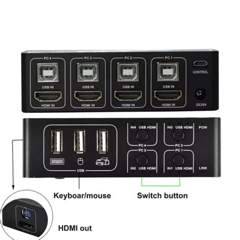 4 Port HDMI KVM Switch | Keyboard/Video/Mouse Switch | 4K Ultra HD