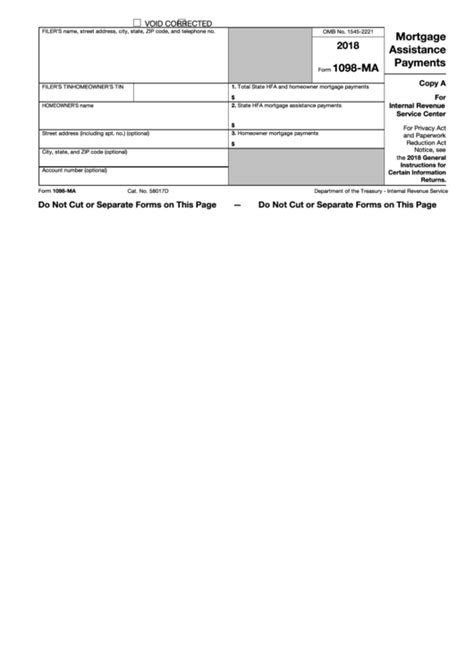 Fillable Form 1098-Ma - Mortgage Assistance Payments - 2018 printable ...