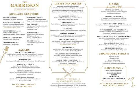 MENU | The Garrison