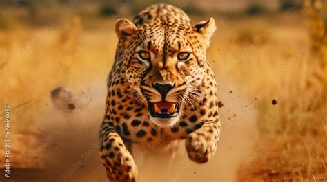 AI generated illustration of a spotted leopard sprinting through a ...