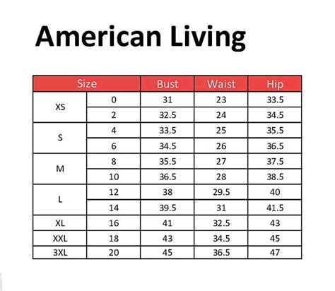 American Living Clothing Size Chart