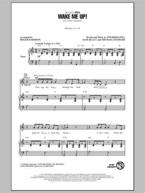 Wake Me Up! by Roger Emerson Sheet Music for 2-Part Choir at Sheet ...