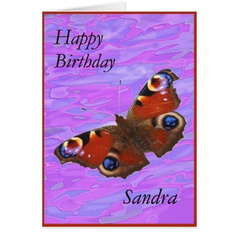 Sandra Happy Birthday Peacock Butterfly card | Zazzle