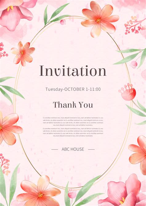 Romantic Pink Invitation Letter With Flower Border Template Download on ...