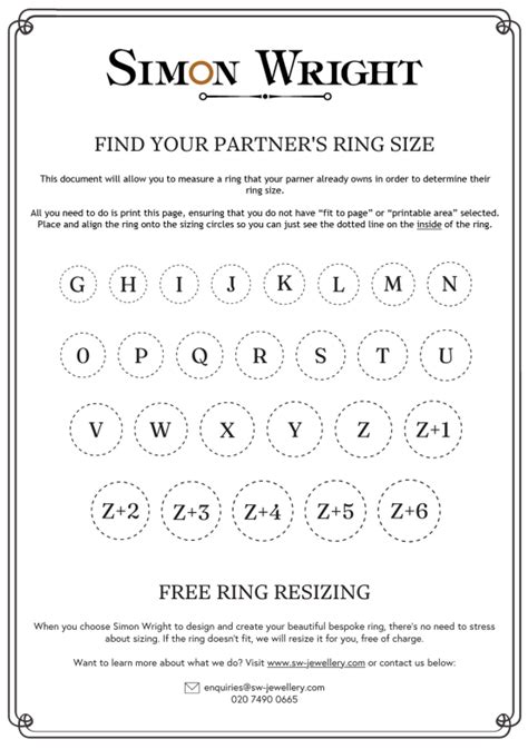 Free Printable Ring Size Chart UK by Simon Wright Jewellery