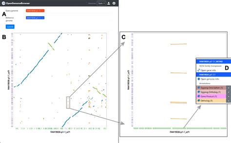 Dot plot. a Search for query and reference genomes. b Output: dot plot ...