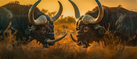 Two African Cape Buffalo locking horns Generative AI 26202842 Stock ...