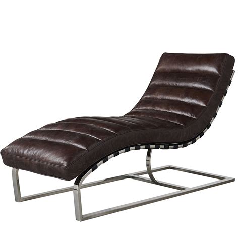 Plano Modern Channeled Leather Chaise Lounge - Dark Brown Leather ...