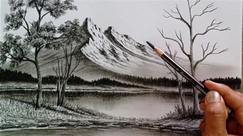 Mountain and trees landscape scenery drawing easy ways with pencil ...