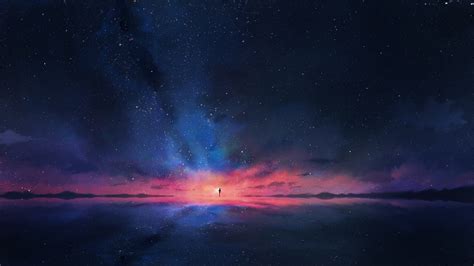 Anime, Night, Sky, Stars, Horizon, Scenery, 4K, #92 Wallpaper PC Desktop