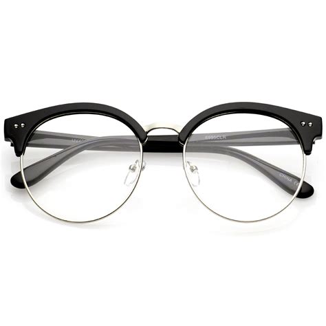 Women's Round Half Frame Clear Lens Cat Eye Glasses - zeroUV