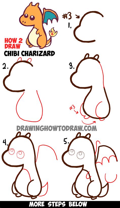 How to Draw a Cute Baby Chibi Charizard from Pokemon in Easy Steps ...