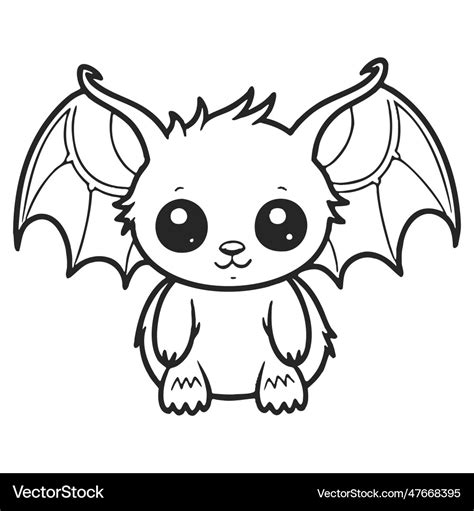 Coloring page simple black and white cute bat Vector Image