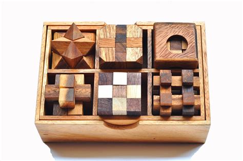 6 Puzzle Set Games & Puzzles Wooden Puzzle box by siamcollection