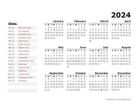 2024 Holiday Calendar Printable Free - Beret Ceciley