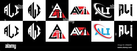 ALI letter logo design in six style. ALI polygon, circle, triangle ...