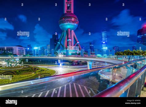 Illuminated Oriental Pearl Tower at night Stock Photo - Alamy