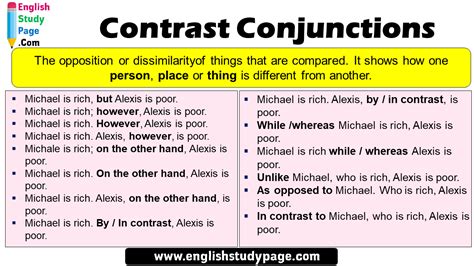 Contrast Conjunctions and Example Sentences - English Study Page