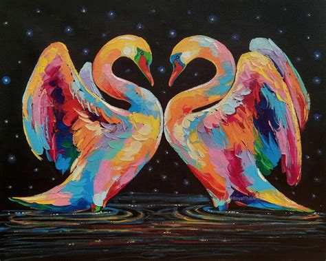 Beautiful Two Swans Painting On Canvas For Home Wall Decor