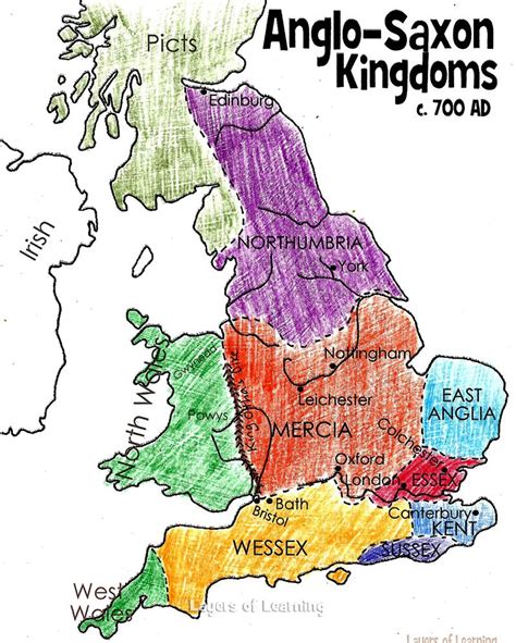 Map of Anglo Saxon Kingdoms - Layers of Learning | Anglo saxon kingdoms ...