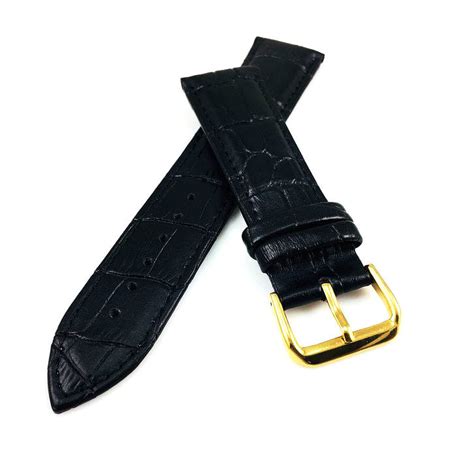 Black Croco Leather Watch Band Gold Buckle #1081-20