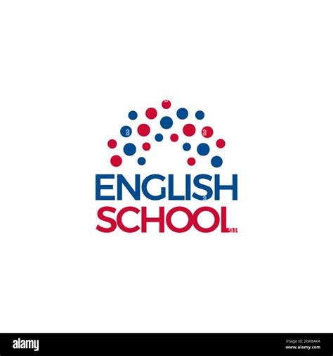 English school logo Blue red dot sun or rainbow icon above english ...