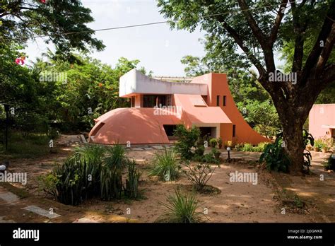 Auroville, India - May 2016: House designed by Roger Anger at the ...