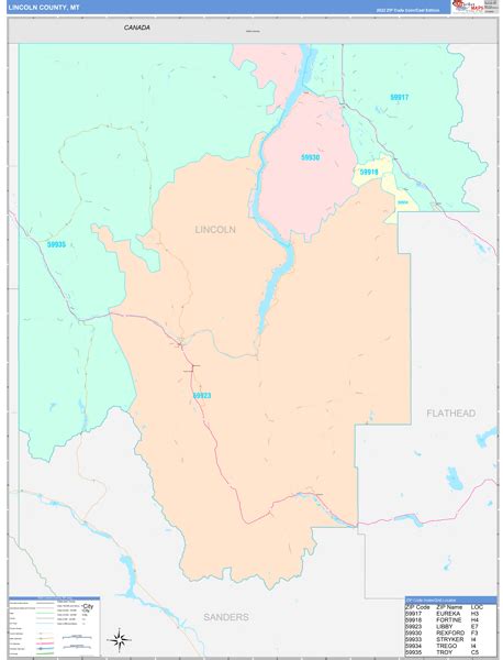 Lincoln County, MT Wall Map Color Cast Style by MarketMAPS - MapSales