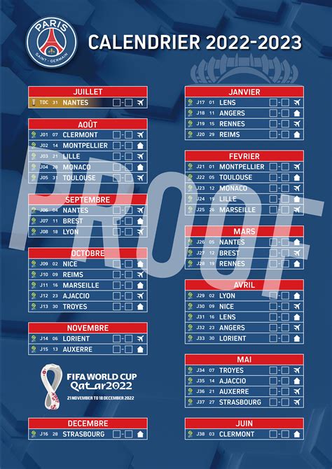 Calendrier PSG 2022-2023 Ligue 1 PDF Editable - Etsy Canada