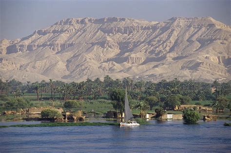 Felucca on the River Nile, looking towards Valley of the Kings, Luxor ...