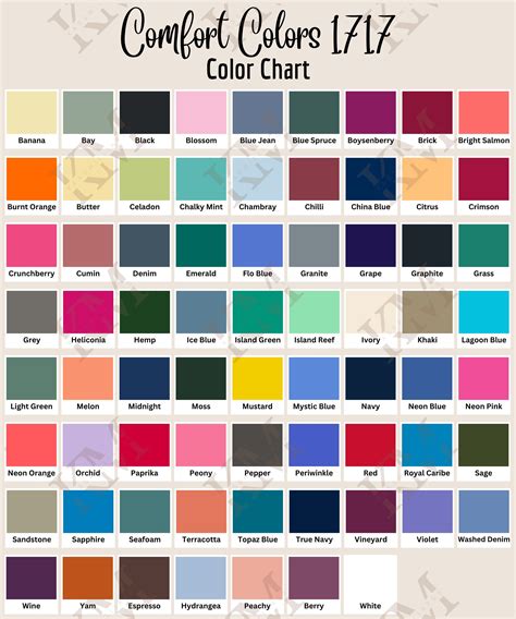 Comfort Colors 1717 Color Chart - Etsy