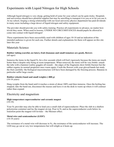 Experiments with Liquid Nitrogen for High Schools