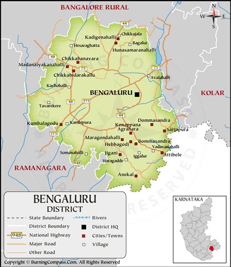 Bengaluru District Map, Karnataka, India