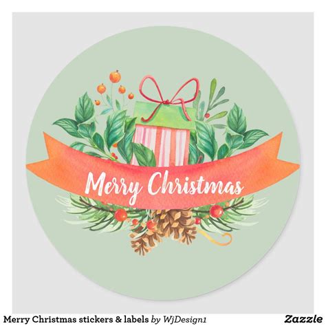 Merry Christmas stickers & labels | Zazzle | Christmas stickers ...