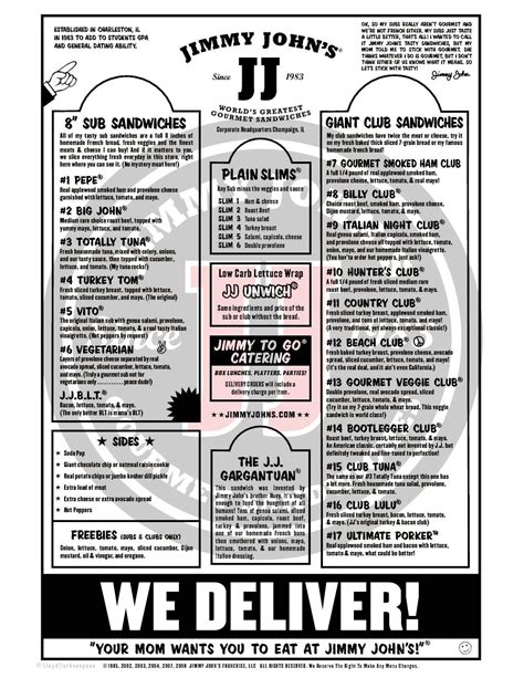 Jimmy John's Menu, Menu For Jimmy John's, Nacogdoches, Nacogdoches ...