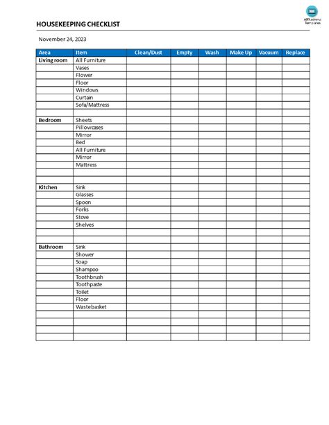 Housekeeping Checklist Template