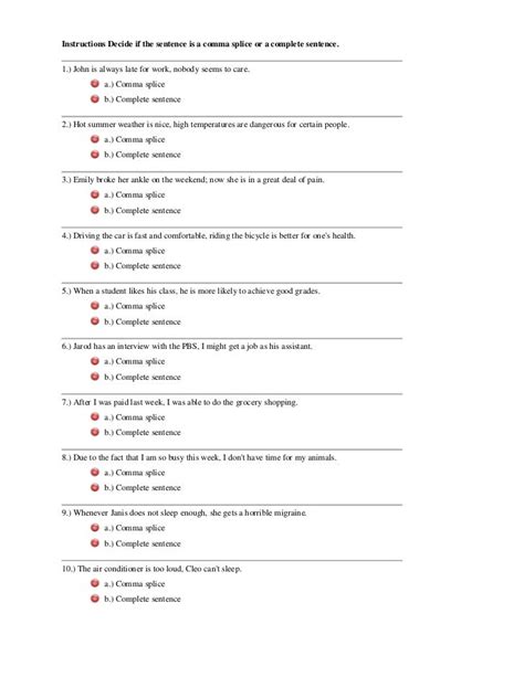 Exercise 1 comma splice