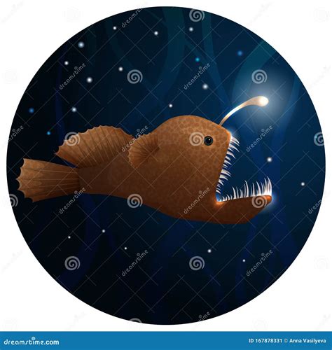 Anglerfish Vector Illustration. Deep Sea Predatory Fish Stock Vector ...