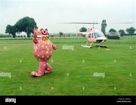 Mr Blobby with his Blobbycopter Blobby 1 at a Noel Edmunds Helifest ...