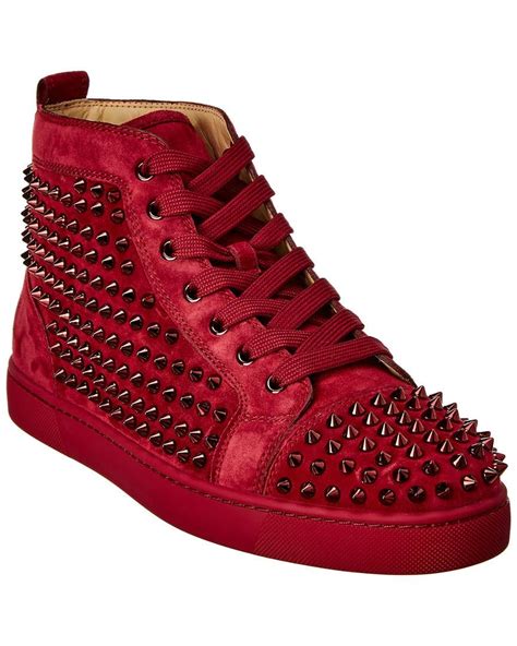 Christian Louboutin Louis Spiked Suede Sneaker in Red for Men - Lyst