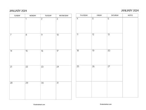 2024 Free Printable Calendar 2 Pages Per Month - Chris Delcine