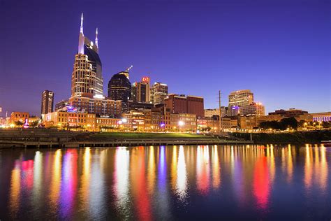 Nashville Skyline at Night on the Cumberland River Photograph by ...