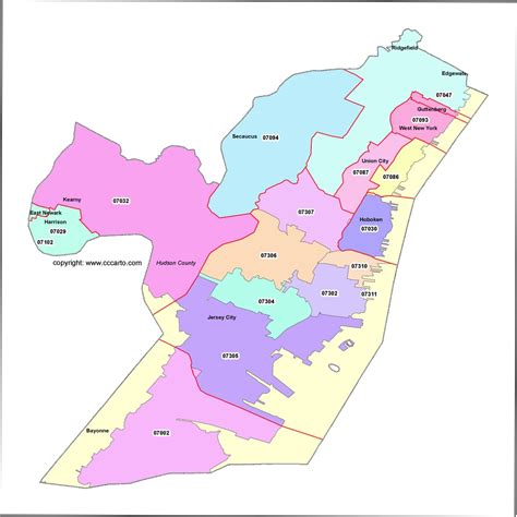 Hudson County, NJ Zip Code Map