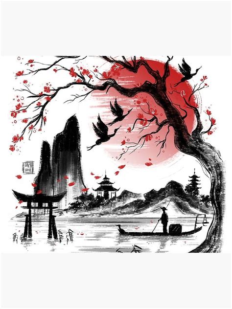 "Japan dream" Tapestry for Sale by Daisyart-lab | Japanese ink painting ...