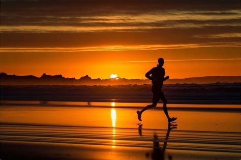 Premium Photo | A silhouetted person running on the beach generative ai