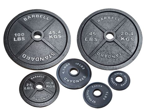 Standard Barbell Olympic Weight Plates 2.5, 5, 10, 25, 45, and 100 lb ...